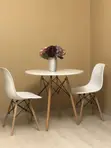 Mid-Century Modern Round Dining Table with Wood Legs - 1