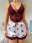 2-Piece Satin Lace Short Nightwear Set - 3