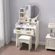 Modern White & Pink Vanity Table with Heart Mirror - 1