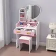 Modern White & Pink Vanity Table with Heart Mirror - 2