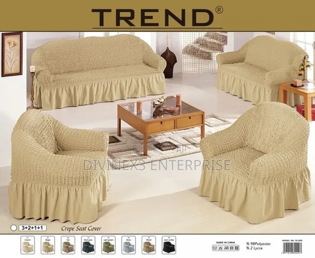 Stretchable Elastic Sofa Cover Set with Ruffled Skirt - 1