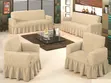 Stretchable Elastic Sofa Cover Set with Ruffled Skirt - 3