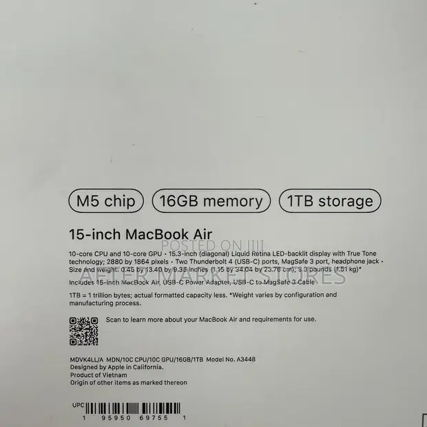 Apple MacBook Air 2026 M5 16GB RAM 1TB SSD - 1