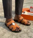 Hermès Chypre Slide Leather Sandals - Brown - 3