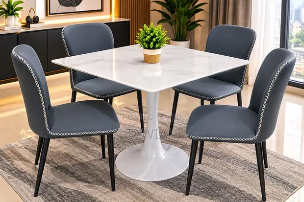 Marble Dining Table with Two Chairs - 1