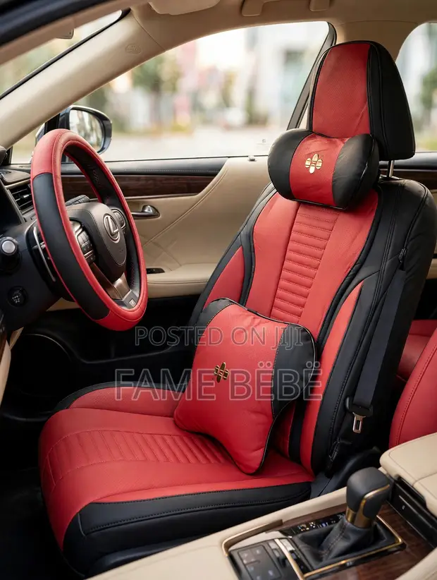 Premium Red & Black Full Car Seat Cover Set with Neck & Lumbar Pillows - 1