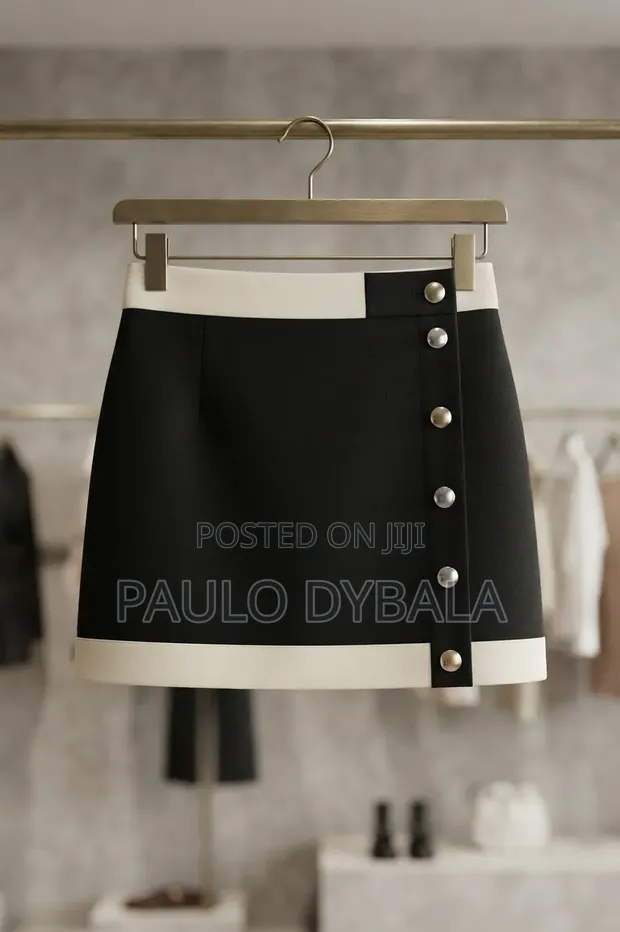 TU Women's Short Skirt - Color-Blocked with Decorative Buttons - 1