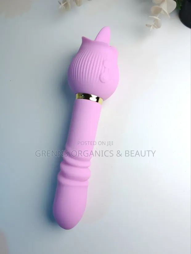 2-in-1 Rose Tongue Licking Dildo Vibrator - Pink - 1