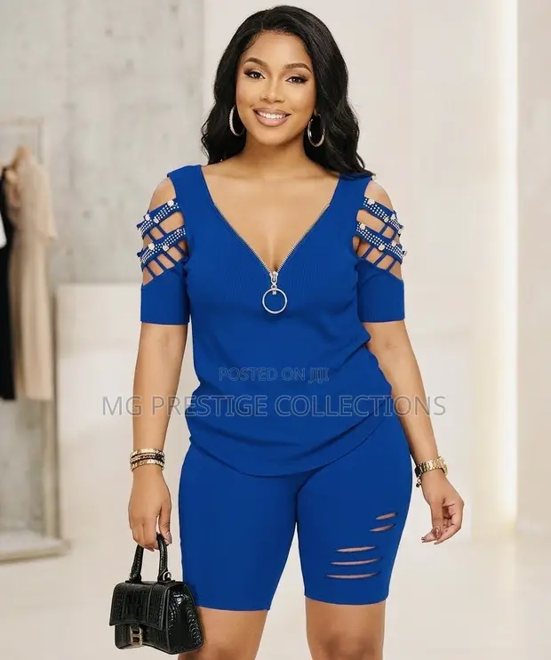 Stylish Royal Blue Biker Short Set - 1