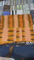 Rayon Kente Fabric - Blue Black, Yellow, Grey - 2