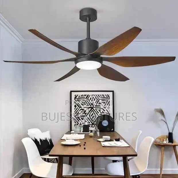 Six-Blade Ceiling Fan Light with Remote - Dark Wood - 1