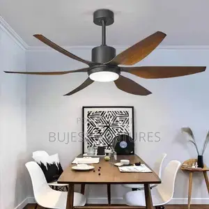 Six-Blade Ceiling Fan Light with Remote - Dark Wood