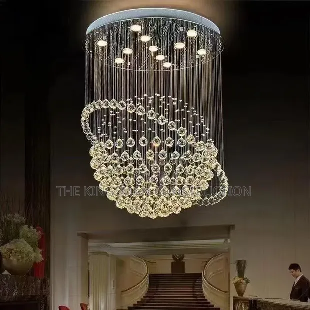 Gold Round Crystal Chandelier Light H150 - 1