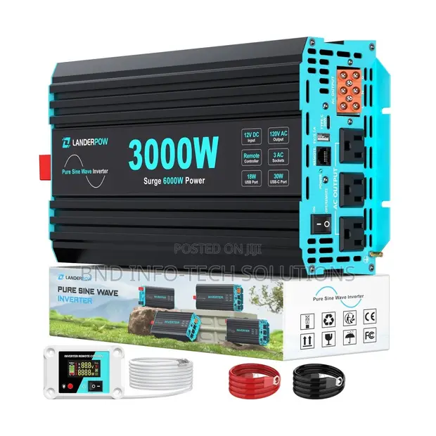 LANDERPOW 3000W Pure Sine Wave Inverter 12V DC to 120V AC - 1
