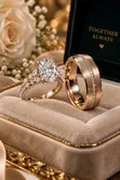 9K Rose Gold Wedding & Engagement Ring - 1
