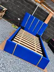 Luxury Double Bed Frame - Wood & Suede - 1