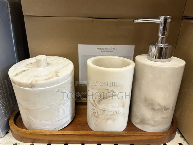 Luxury Marble Pattern Soap Dispenser Organizer Set (4-Piece) - 1