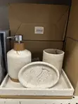 Natural Stone Soap Dispenser & Dish Set with Wood Base - 2