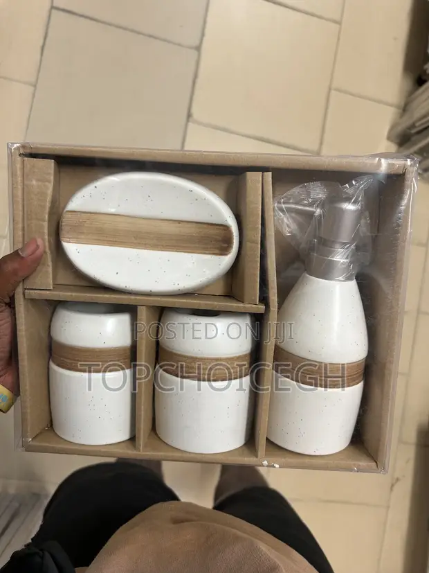Premium Ceramic Soap Dispenser Tumbler Set (4 Pcs) - 1