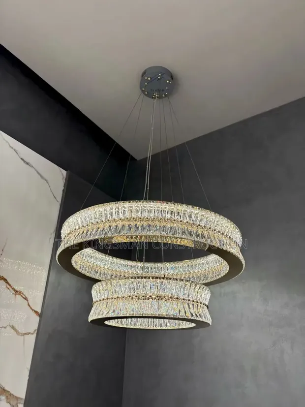 Two-Tier Crystal Gold Ceiling Chandelier Light CB242 D500, 3 Colour - 1
