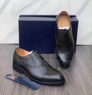 Frank Perry Black Leather Semi-Brogue Oxford Shoes