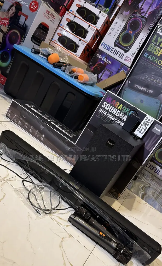 Brodu Karaoke Soundbar with Subwoofer & 2 Wireless Microphones - 1