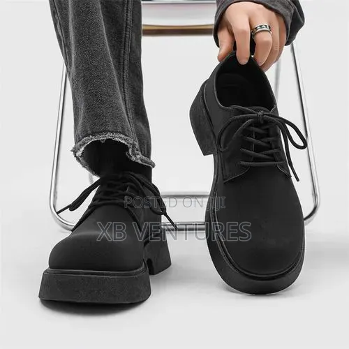 Bulky Sole Non-Slip Suede Shoes - Black - 1