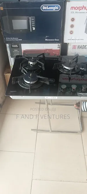 Black 3-Burner Gas Cooker with Glass Top