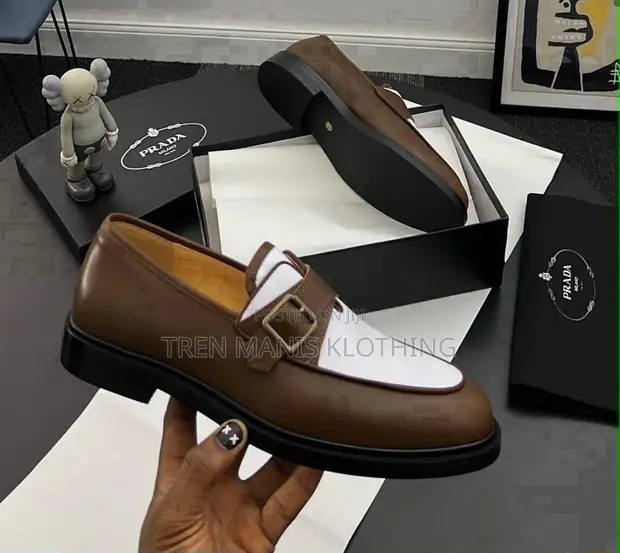 Prada Loafer Shoes - Coffee Brown/White - 1