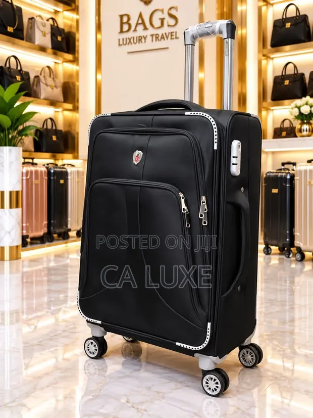 Black Softside Rolling Travel Suitcase with Dual-Front Zippered Luggage Bag - 1
