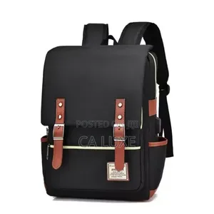 Vintage-Style Black Canvas Laptop Backpack with Brown Leather Accents