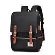 Vintage-Style Black Canvas Laptop Backpack with Brown Leather Accents - 1