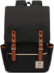 Vintage-Style Black Canvas Laptop Backpack with Brown Leather Accents - 2
