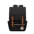 Vintage-Style Black Canvas Laptop Backpack with Brown Leather Accents - 4