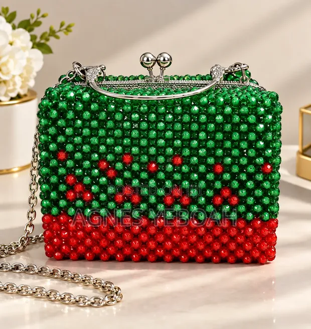 Handmade Green & Red Beaded Clutch Bag - 1