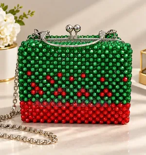 Handmade Green & Red Beaded Clutch Bag
