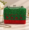 Handmade Green & Red Beaded Clutch Bag - 1