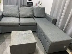 L-Shape Sectional Sofa with Ottoman - Grey Fabric