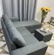 L-Shape Sectional Sofa with Ottoman - Grey Fabric - 2