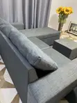 L-Shape Sectional Sofa with Ottoman - Grey Fabric - 3