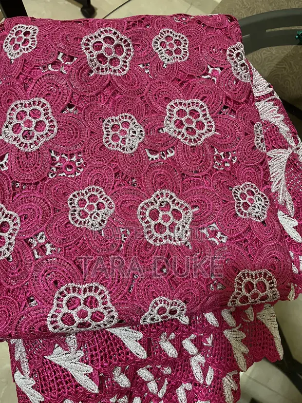 Magenta Cord Lace Fabric - 6 Yards - 1