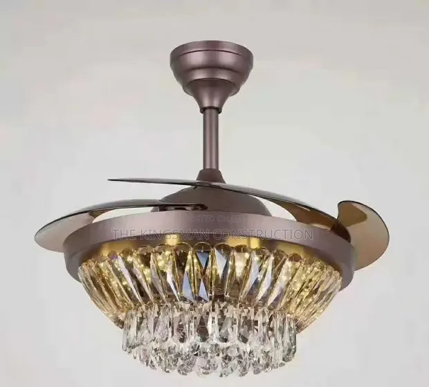 Chocolate and Gold Chandelier Fan Light - 1