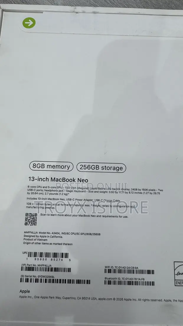 Apple MacBook Neo 2026 Laptop 8GB RAM 256GB SSD - 1