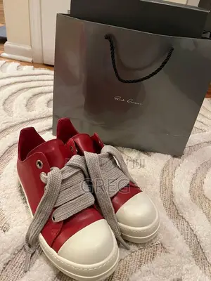 Rick Owens Jumbo-Lace Leather Sneakers (Red/White)