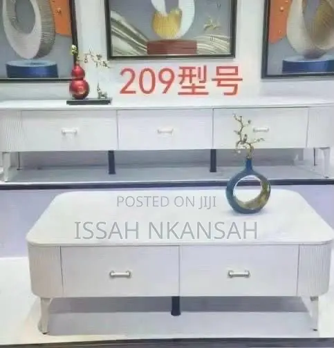White Coffee Table with TV Stand - 1