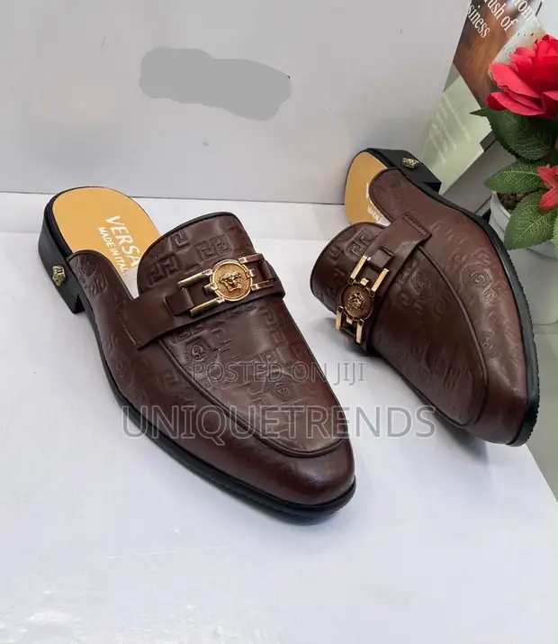 Luxury Versace Leather Half Shoes (Brown) - 1