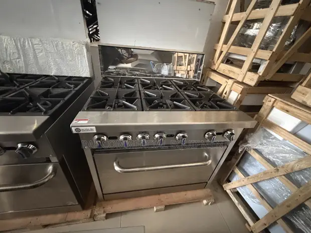 Commercial Stainless Steel 6 Burner Gas Stove with Oven - 1