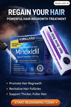 Kirkland Minoxidil 5% & Derma Roller for Hair Growth