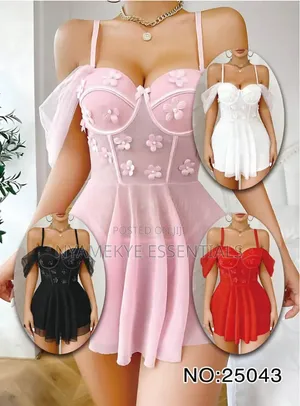 Mesh Flower Night Wear Dress with G-String - 4 Colors