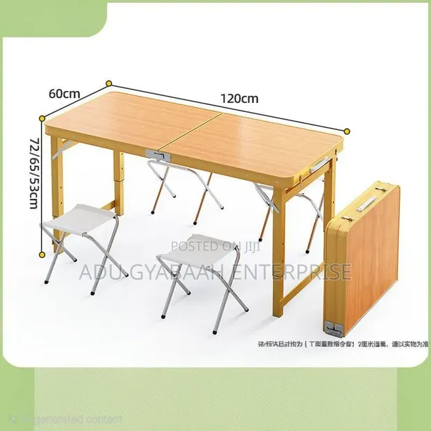 Portable Foldable Picnic Table with Adjustable Height Stools - 1